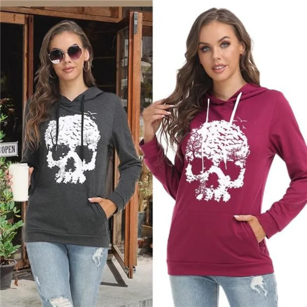 Skull Shirts for Women Skeleton Funny Gothic Graphic Casual Hoodies‎ Pullover